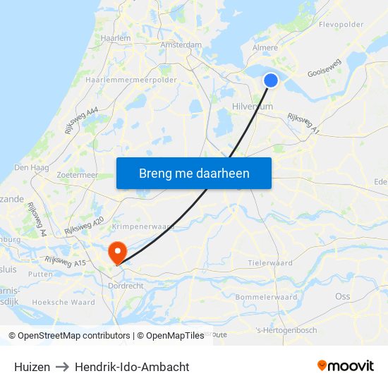 Huizen to Hendrik-Ido-Ambacht map