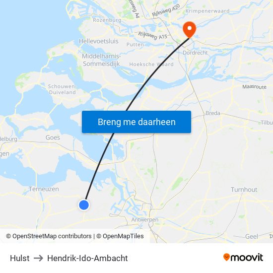 Hulst to Hendrik-Ido-Ambacht map