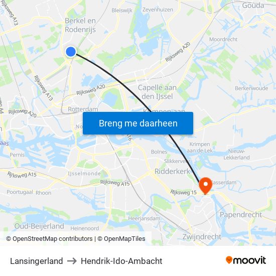 Lansingerland to Hendrik-Ido-Ambacht map