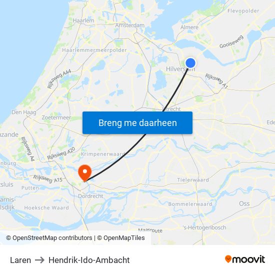 Laren to Hendrik-Ido-Ambacht map