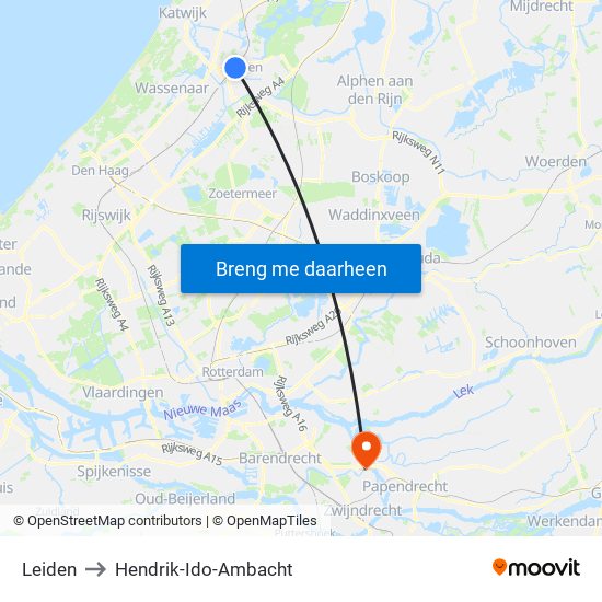 Leiden to Hendrik-Ido-Ambacht map