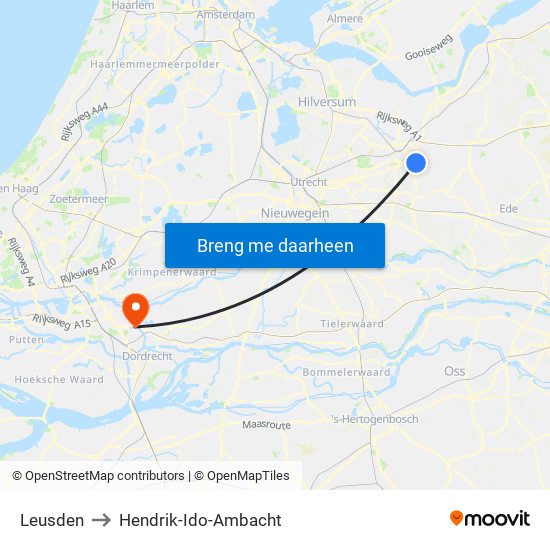 Leusden to Hendrik-Ido-Ambacht map