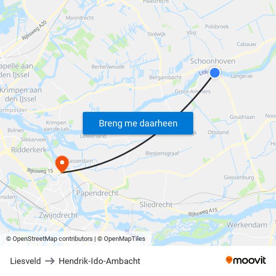 Liesveld to Hendrik-Ido-Ambacht map