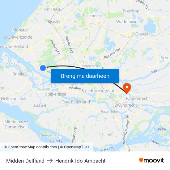 Midden-Delfland to Hendrik-Ido-Ambacht map