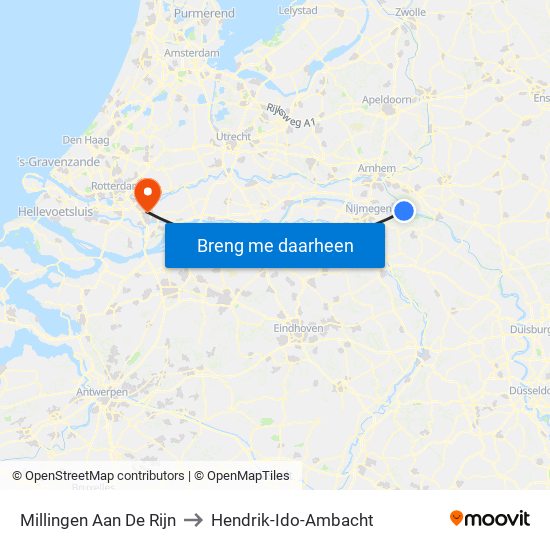 Millingen Aan De Rijn to Hendrik-Ido-Ambacht map