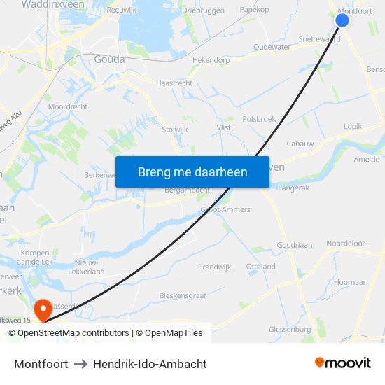 Montfoort to Hendrik-Ido-Ambacht map