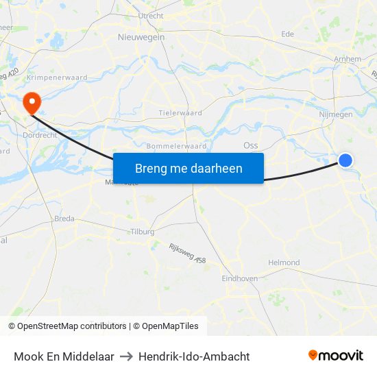 Mook En Middelaar to Hendrik-Ido-Ambacht map