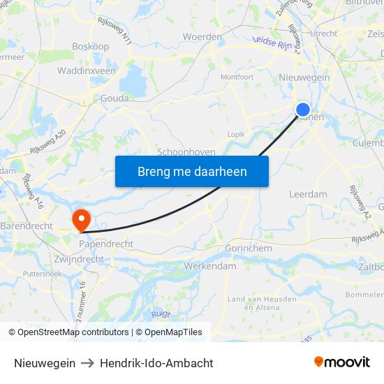 Nieuwegein to Hendrik-Ido-Ambacht map