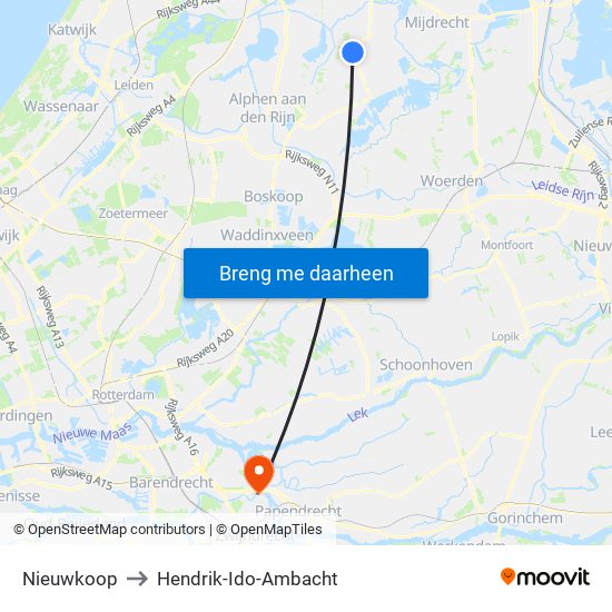 Nieuwkoop to Hendrik-Ido-Ambacht map