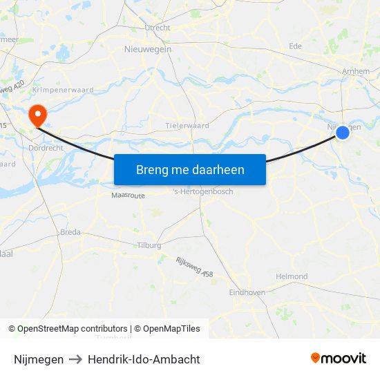 Nijmegen to Hendrik-Ido-Ambacht map