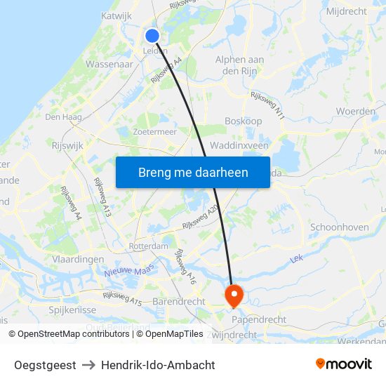 Oegstgeest to Hendrik-Ido-Ambacht map