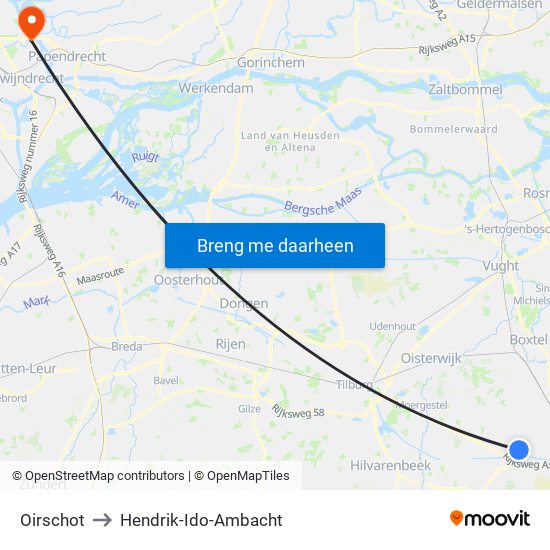 Oirschot to Hendrik-Ido-Ambacht map
