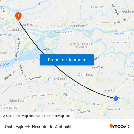 Oisterwijk to Hendrik-Ido-Ambacht map