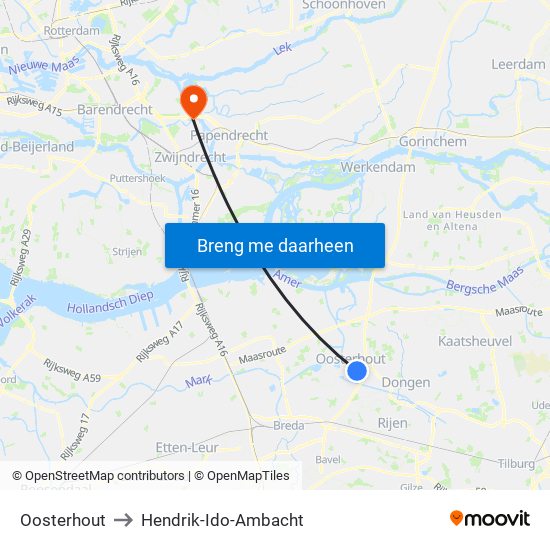 Oosterhout to Hendrik-Ido-Ambacht map
