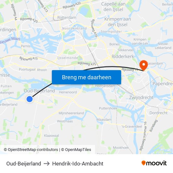 Oud-Beijerland to Hendrik-Ido-Ambacht map