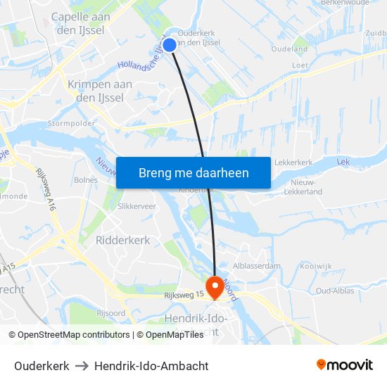 Ouderkerk to Hendrik-Ido-Ambacht map