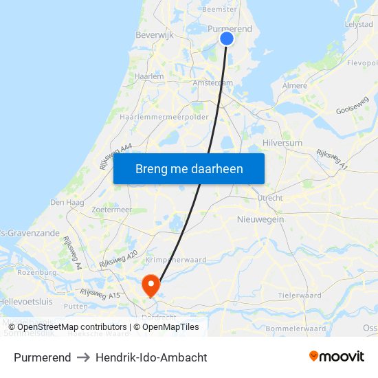Purmerend to Hendrik-Ido-Ambacht map