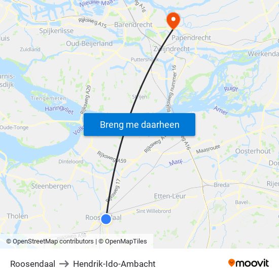 Roosendaal to Hendrik-Ido-Ambacht map
