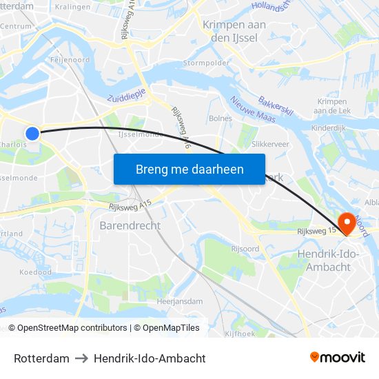 Rotterdam to Hendrik-Ido-Ambacht map