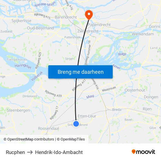 Rucphen to Hendrik-Ido-Ambacht map
