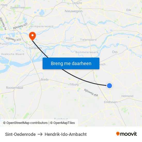 Sint-Oedenrode to Hendrik-Ido-Ambacht map
