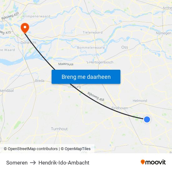 Someren to Hendrik-Ido-Ambacht map