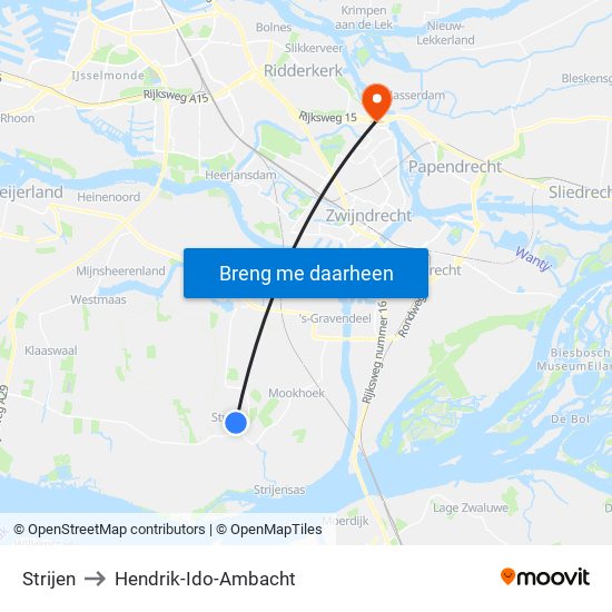 Strijen to Hendrik-Ido-Ambacht map