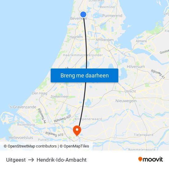 Uitgeest to Hendrik-Ido-Ambacht map