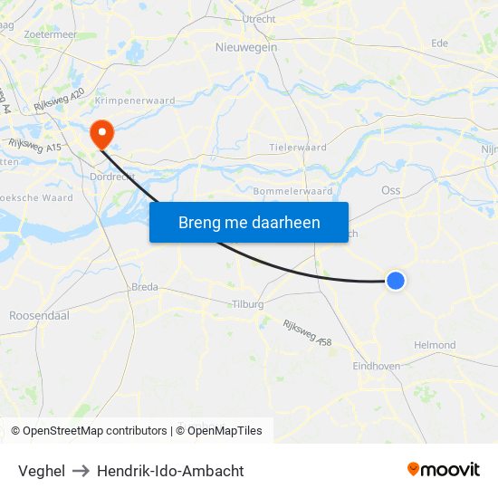 Veghel to Hendrik-Ido-Ambacht map