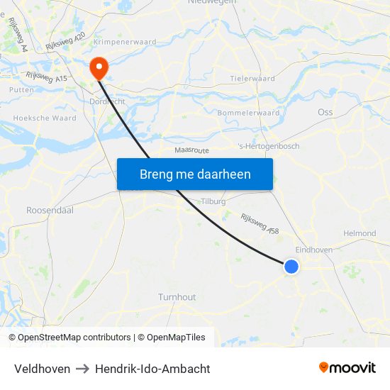 Veldhoven to Hendrik-Ido-Ambacht map