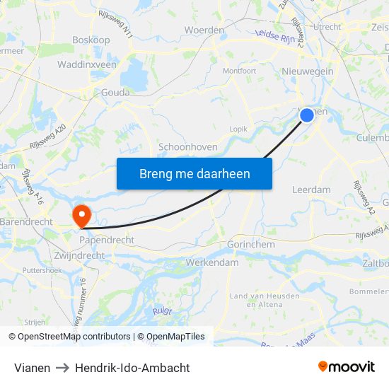 Vianen to Hendrik-Ido-Ambacht map