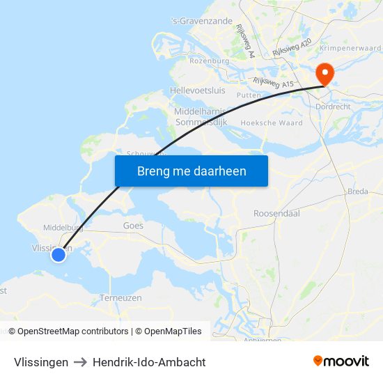 Vlissingen to Hendrik-Ido-Ambacht map