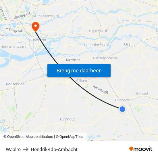 Waalre to Hendrik-Ido-Ambacht map