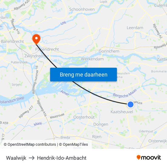 Waalwijk to Hendrik-Ido-Ambacht map