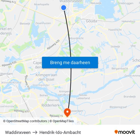 Waddinxveen to Hendrik-Ido-Ambacht map