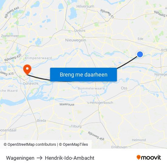 Wageningen to Hendrik-Ido-Ambacht map