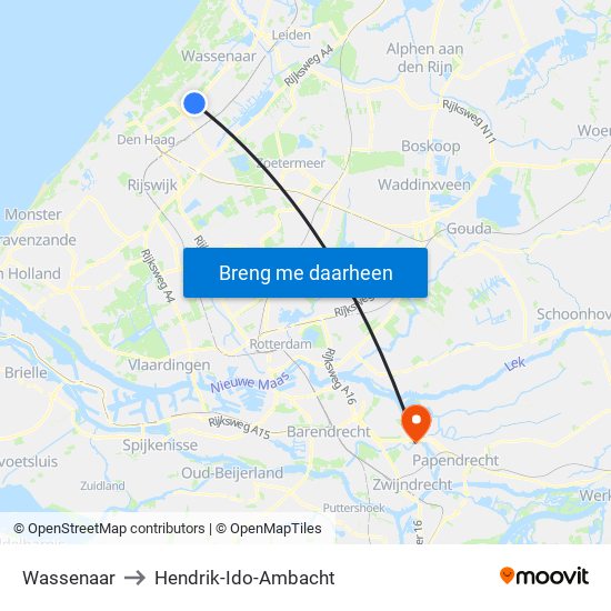 Wassenaar to Hendrik-Ido-Ambacht map