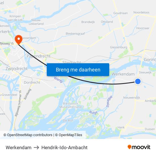 Werkendam to Hendrik-Ido-Ambacht map