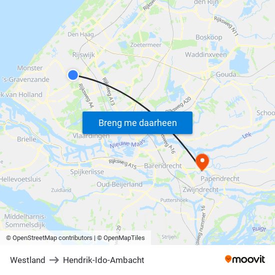 Westland to Hendrik-Ido-Ambacht map