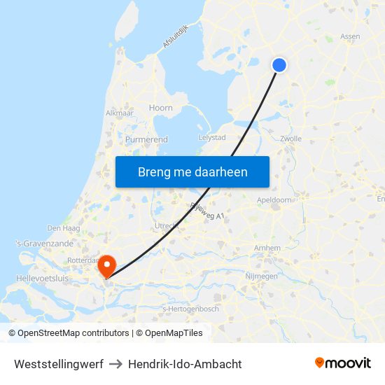 Weststellingwerf to Hendrik-Ido-Ambacht map