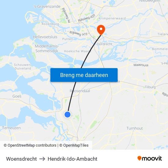 Woensdrecht to Hendrik-Ido-Ambacht map