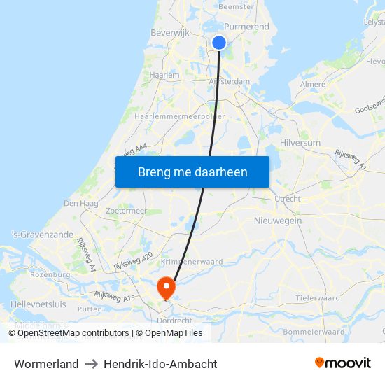 Wormerland to Hendrik-Ido-Ambacht map