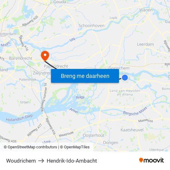 Woudrichem to Hendrik-Ido-Ambacht map