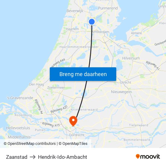 Zaanstad to Hendrik-Ido-Ambacht map