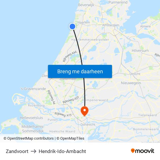 Zandvoort to Hendrik-Ido-Ambacht map