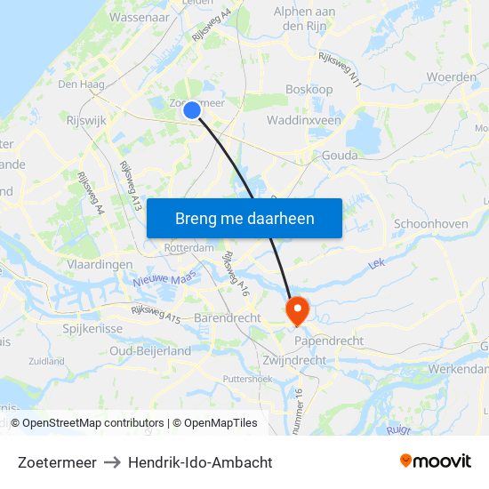 Zoetermeer to Hendrik-Ido-Ambacht map