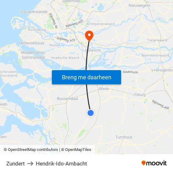 Zundert to Hendrik-Ido-Ambacht map