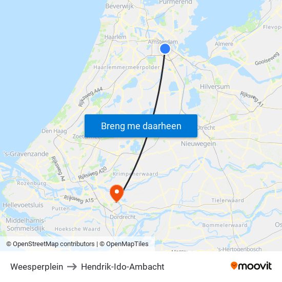 Weesperplein to Hendrik-Ido-Ambacht map