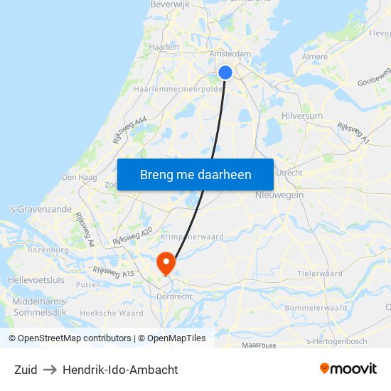 Zuid to Hendrik-Ido-Ambacht map