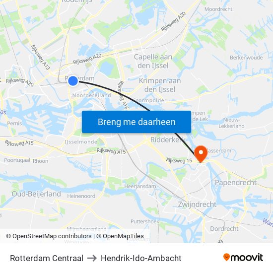 Rotterdam Centraal to Hendrik-Ido-Ambacht map